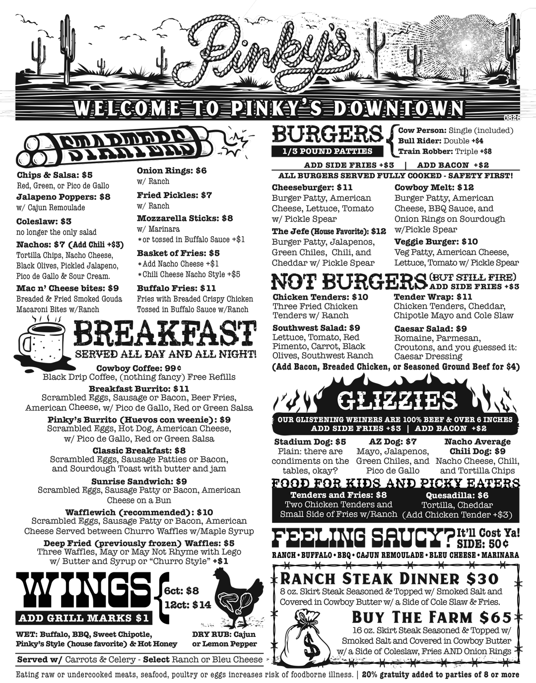 Pinky's food menu